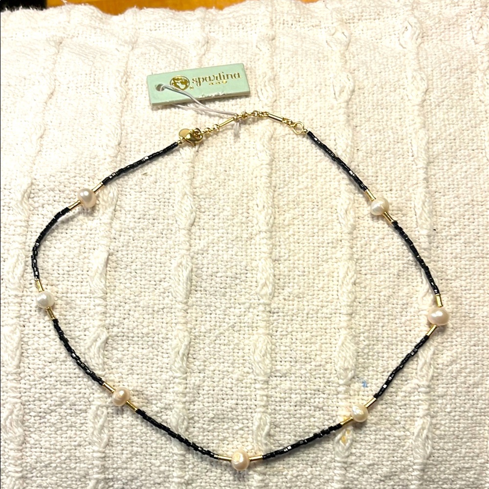 New with tags Spartina black gold and pearl 16” necklace w/2” extender.